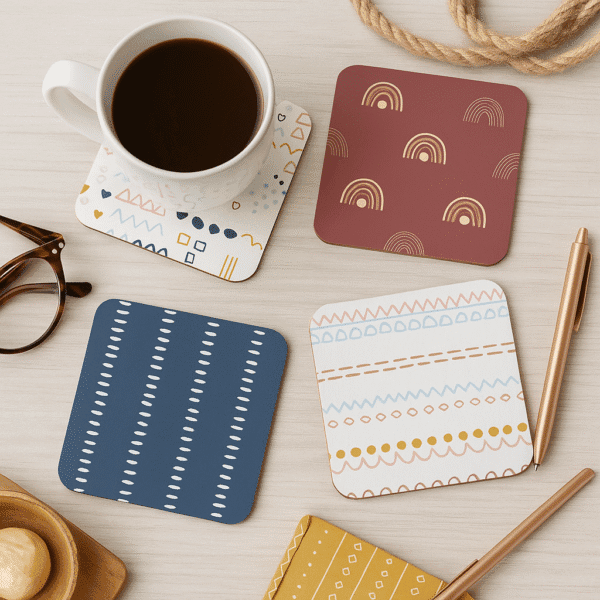 Rounded Square Abstract MDF Coaster | Handmade Patterns | Home & Decor