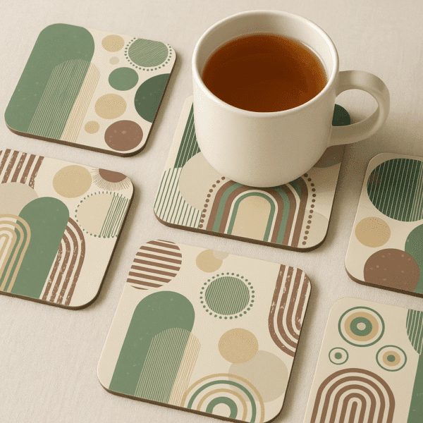 Rounded Square Abstract MDF Coaster | Soft Pastel Patterns | Home & Decor