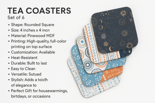 Rounded Square Abstract MDF Coaster | Boho Design - Pastel Colors | Home & Decor - Image 4
