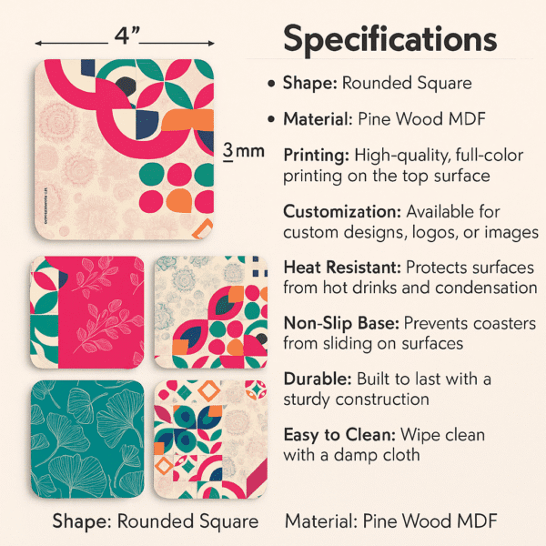 Rounded Square Abstract MDF Coaster | Heritage | Home & Decor - Image 5