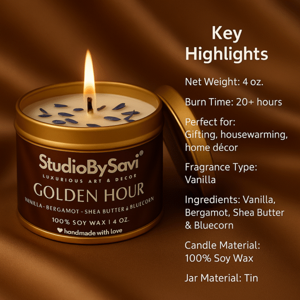 Golden Hour - Handmade Soy Wax Scented Candle | Home Decor | Relaxation | Premium Gifting |  20 Hour Long Burning - Image 2