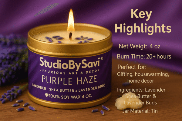 English Lavender - Purple Haze  Handmade Soy Wax Scented Candle | Home Decor | Relaxation | Premium Gifting |  20 Hour Long Burning - Image 7