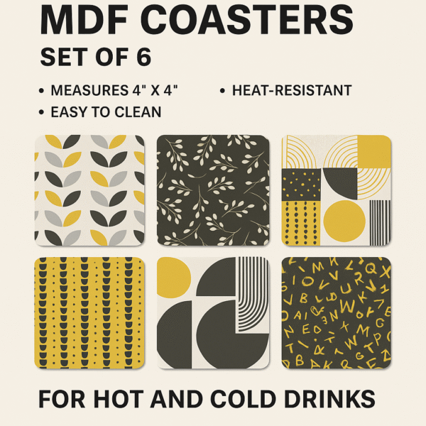 Rounded Square Abstract MDF Coaster | Boho Trending Patterns | Home & Decor