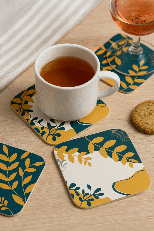 Rounded Square Abstract MDF Coaster | Boho Floral Design  | Home & Decor - Image 6