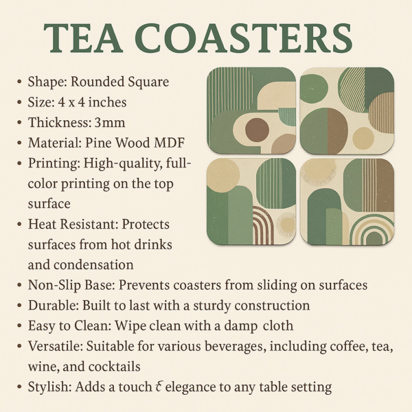 Rounded Square Abstract MDF Coaster | Soft Pastel Patterns | Home & Decor - Image 2