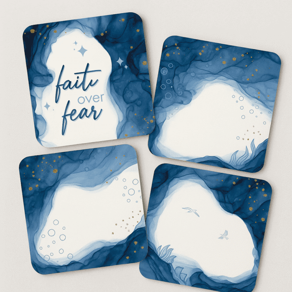 Rounded Square Abstract MDF Coaster | Faith Over Fear | Home & Decor - Image 4
