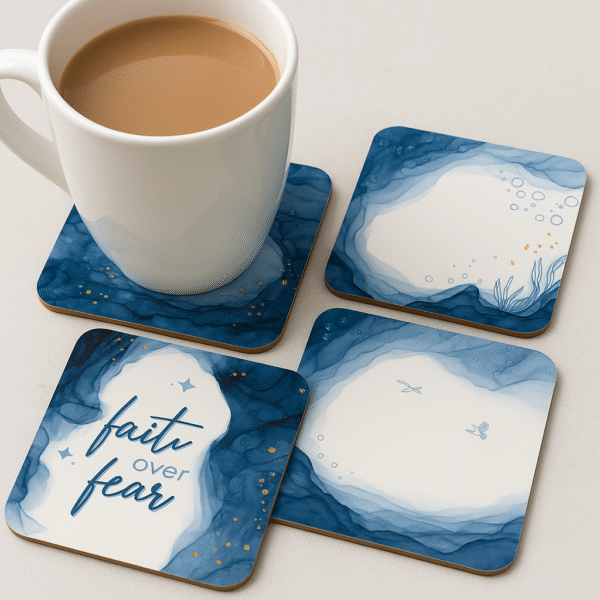 Rounded Square Abstract MDF Coaster | Faith Over Fear | Home & Decor - Image 3