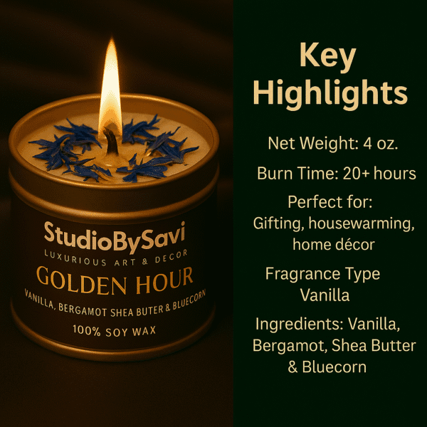 Golden Hour - Handmade Soy Wax Scented Candle | Home Decor | Relaxation | Premium Gifting |  20 Hour Long Burning - Image 4