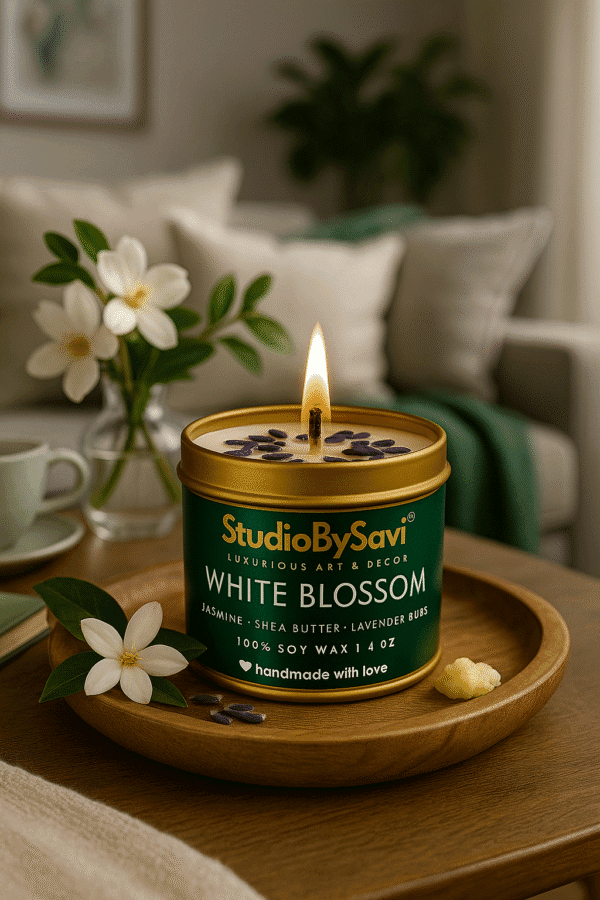Mogra - White Blossom - Handmade Soy Wax Scented Candle | Home Decor | Relaxation | Premium Gifting |  20 Hour Long Burning