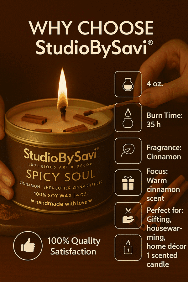 Cinnamon Spicy Soul - Handcrafted Soy Wax Scented Candle | Home Decor | Relaxation | Premium Gifting |  20 Hour Long Burning - Image 8