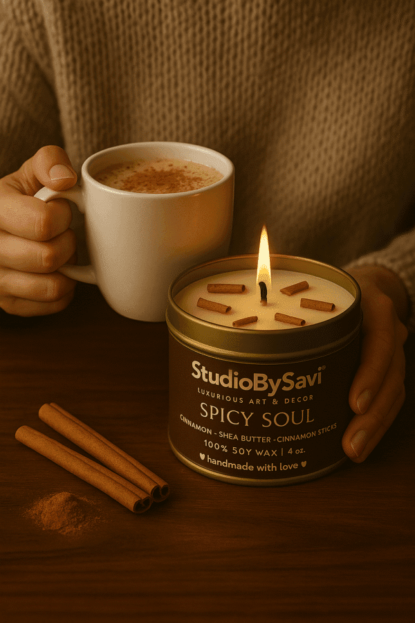 Cinnamon Spicy Soul - Handcrafted Soy Wax Scented Candle | Home Decor | Relaxation | Premium Gifting |  20 Hour Long Burning - Image 3