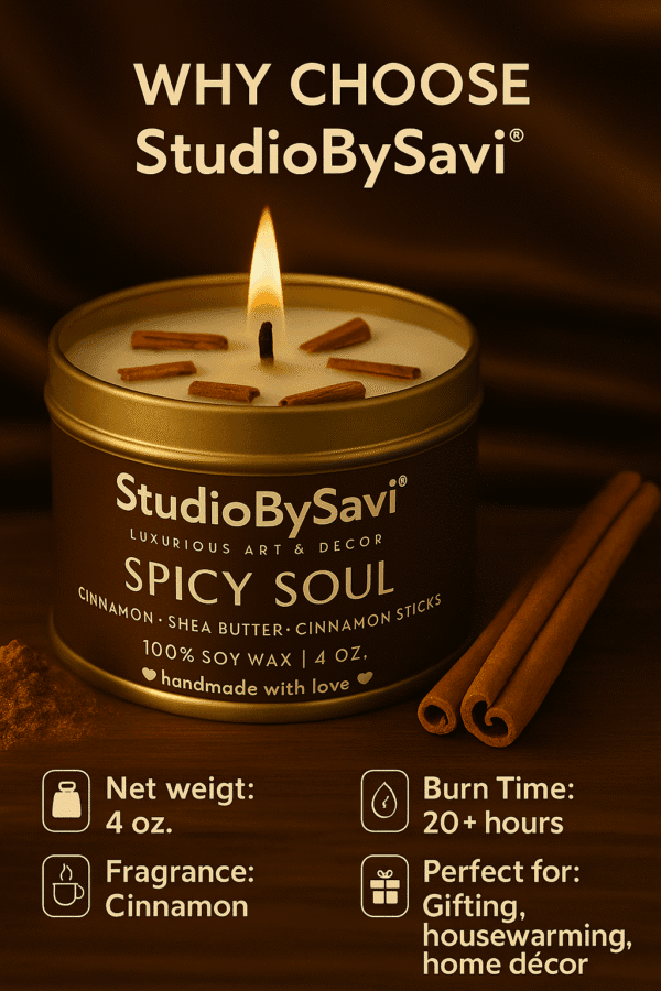 Cinnamon Spicy Soul - Handcrafted Soy Wax Scented Candle | Home Decor | Relaxation | Premium Gifting |  20 Hour Long Burning - Image 2