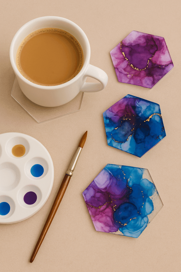 4" Clear Hexagon Coasters - 4mm | Best for Home/Living Room/Kitchen/Office | Alcohol Ink | Resin & Fluid Art | DIY| Circle | Coasters Set | Interior Home Decor (Clear, 6) - Image 9
